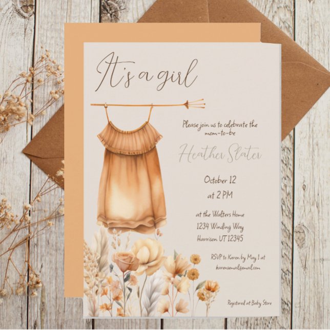 Invitación Chica Boho Yellow Wildflower Baby Shower (Subido por el creador)