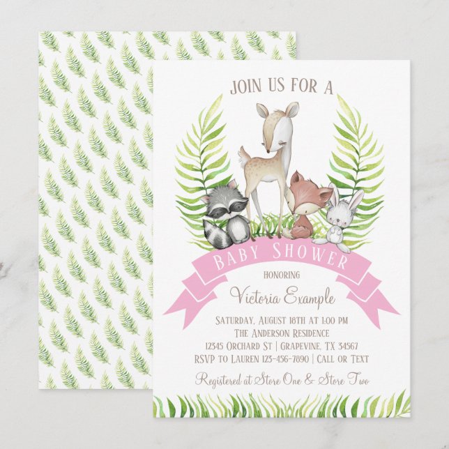 Invitación Chica Bosque Bosque Verde Baby Shower (Anverso / Reverso)