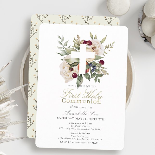 Invitación Chica Botánico de Cerezo Floral Primera Comunión S (Subido por el creador)