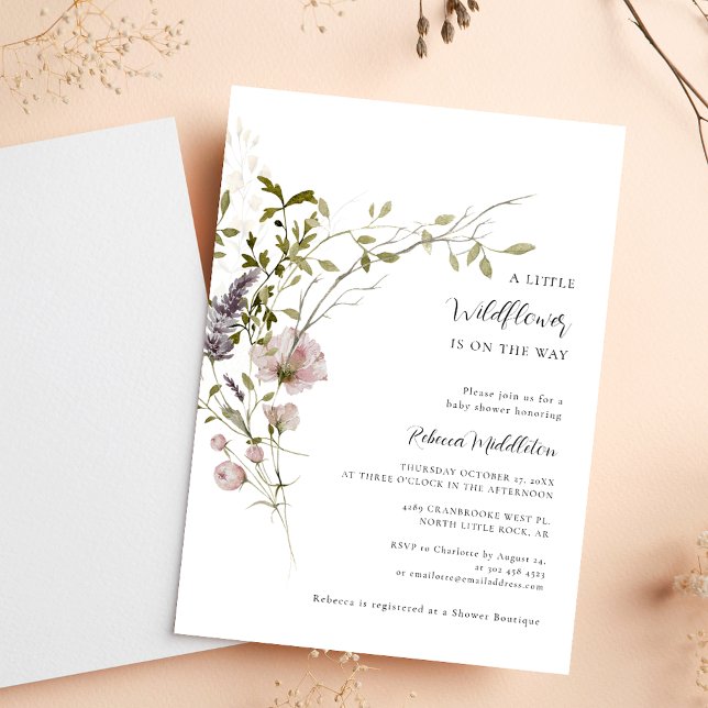 Invitación Chica Botánico de Flor Silvestre Baby Shower (Wildflower Botanical Girl Baby Shower Invitation)