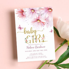 Invitación Chica botánico de oro rosa floral Baby Shower