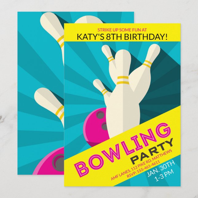 Invitación Chica Bowling (Anverso / Reverso)