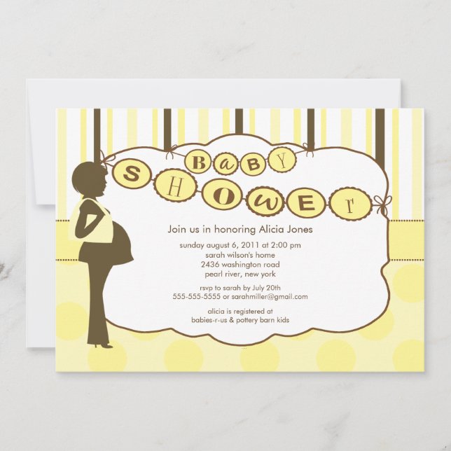 Invitación Chica Brown amarillo del muchacho de Baby Shower (Anverso)