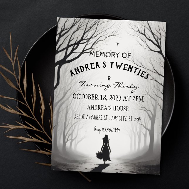 Invitación Chica brumosa triste bosque cumpleaños halloween (Subido por el creador)