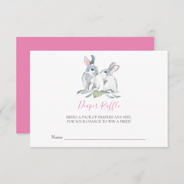 Invitación Chica Bunny Baby Shower Diaper Raffle (Anverso / Reverso)