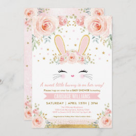 Invitación Chica Bunny bonito Baby Shower / Conejo de oro Rub