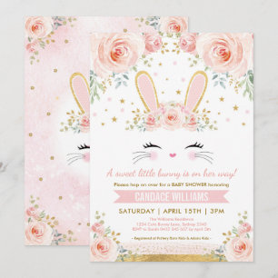 Invitación Chica Bunny bonito Baby Shower / Conejo de oro Rub