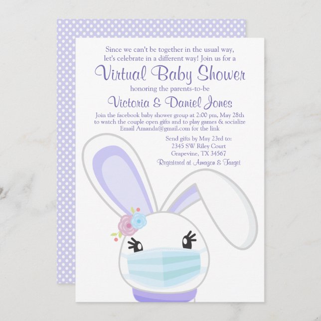 Invitación Chica Bunny Mask Mail Virtual Baby Shower (Anverso / Reverso)