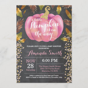 Invitación Chica Calabaza Cae Baby Shower Purpurina de oro