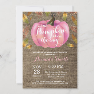 Invitación Chica Calabaza Otoño Baby Shower Rosa y Arpillera