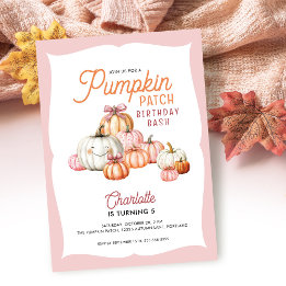 Invitación Chica Calabaza Parche Bows fiesta de cumpleaños