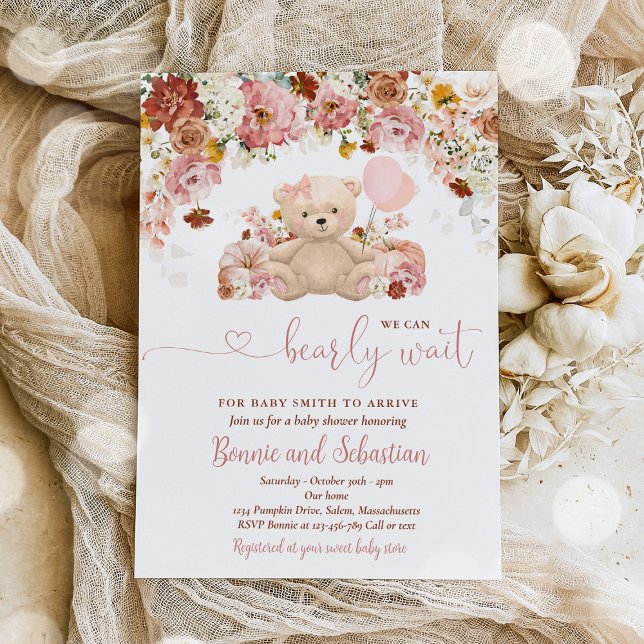 Invitación Chica Calabaza Teddy Bear Floral Caída Baby Shower (Subido por el creador)