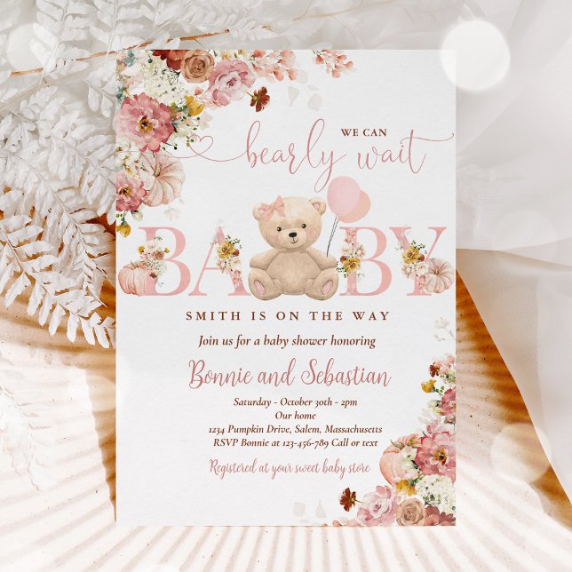 Invitación Chica Calabaza Teddy Bear Floral Caída Baby Shower (Subido por el creador)