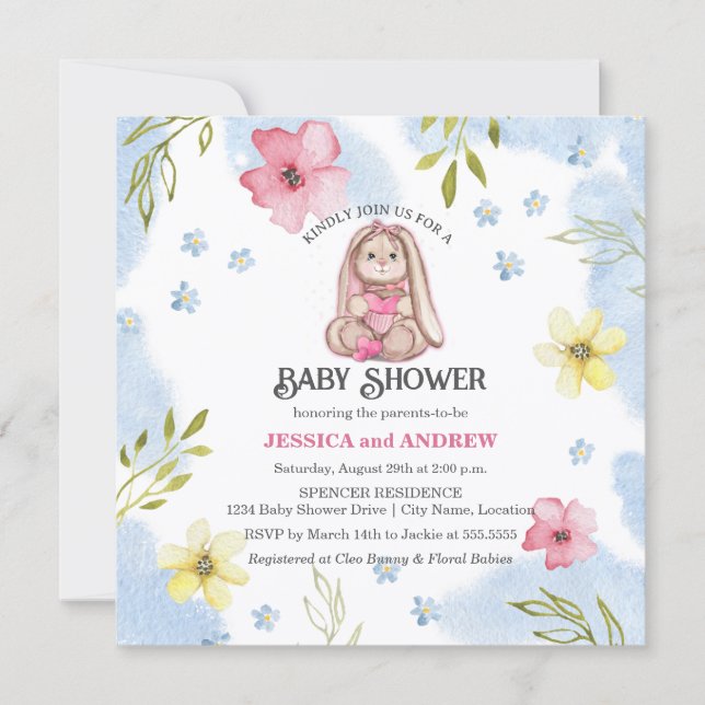 Invitación Chica caprichosa Bunny Baby Shower (Anverso)