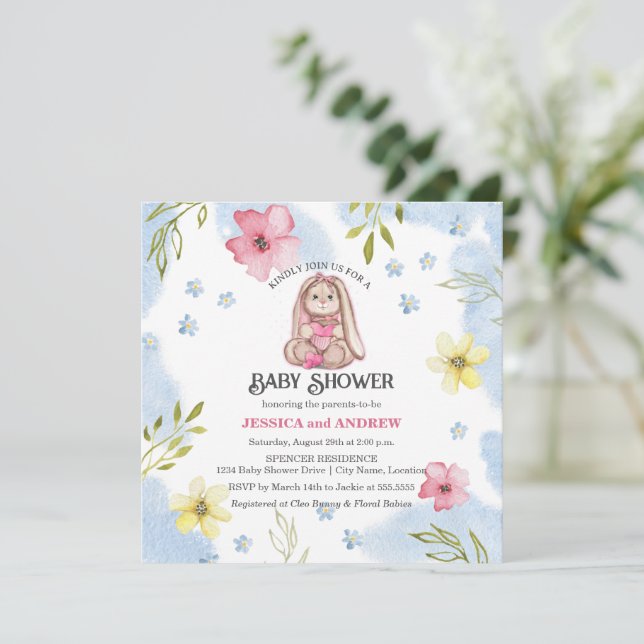Invitación Chica caprichosa Bunny Baby Shower (Anverso de pie)
