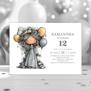Invitación Chica Caprichosa Cumpleaños número 8 Fiesta Negra