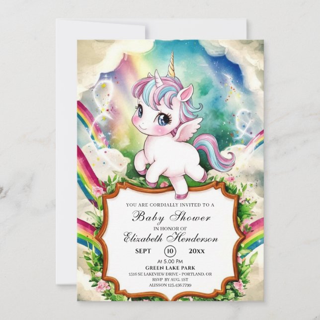 Invitación Chica caprichosa Unicorn Baby Shower (Anverso)