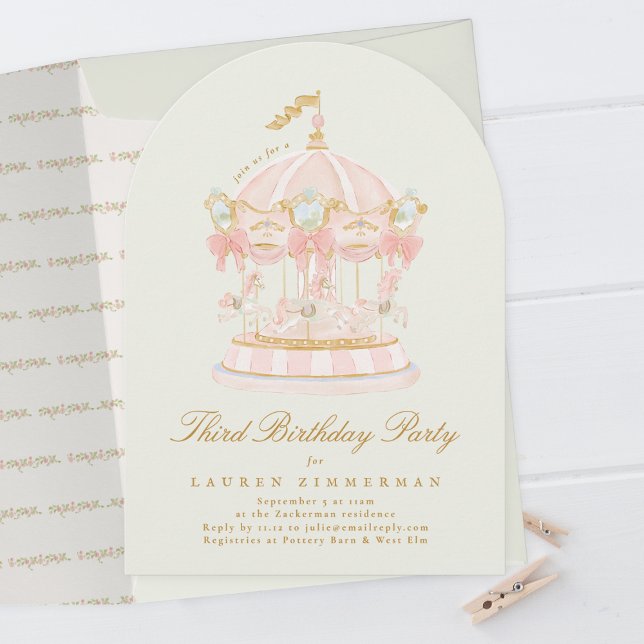 Invitación Chica Carousel Fairytale Sage Arch Fiesta de cumpl (Subido por el creador)