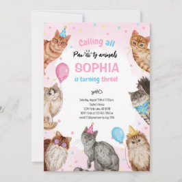 Invitación Chica Cat Pawty Animals Cumpleaños