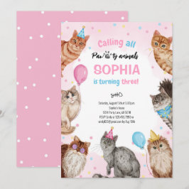 Invitación Chica Cat Pawty Animals Cumpleaños