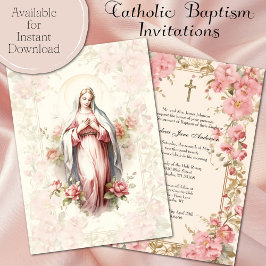 Invitación Chica católica bautismo cristiana bendición madre