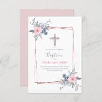 Chica católica Bautismo diseño de marco floral