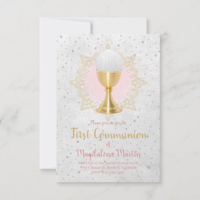 Invitación chica católico primer diseño de comunión (Anverso)
