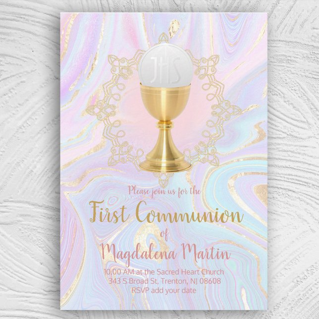 Invitación chica católico primera comunión decoración de márm (Subido por el creador)
