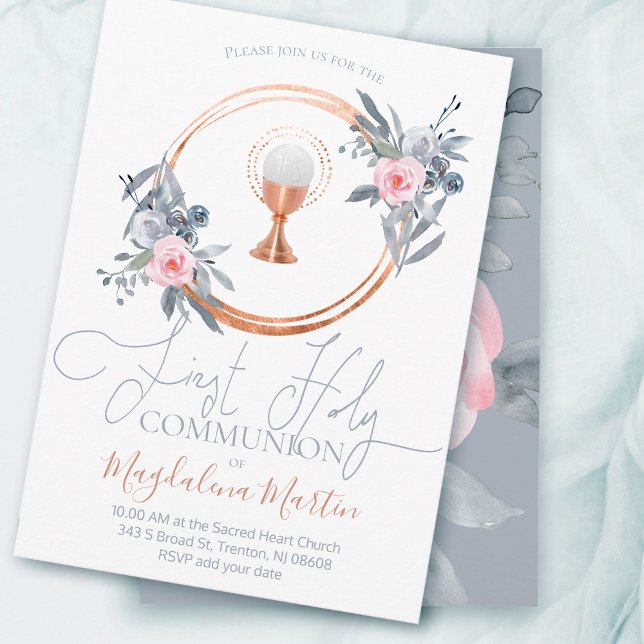 Invitación chica católico primera comunión decoración floral (Subido por el creador)