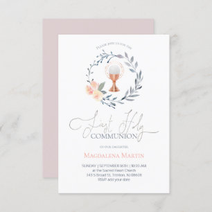 Invitación chica católico primera comunión flor wreath hor