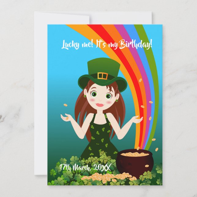 Invitación Chica celebra su cumpleaños en Saint Patrick (Anverso)
