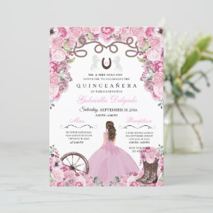 Invitación Chica Charra Occidental Rosa Ranchero Quinceanera