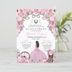 Invitación Chica Charra Occidental Rosa Ranchero Quinceanera