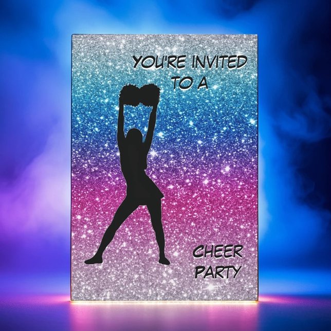 Invitación Chica Cheer Purpurina rosa morado azul Ombre Cumpl (Subido por el creador)