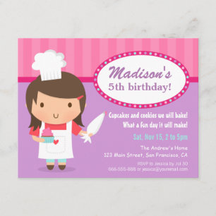 Invitación Chica Chef Cupcake Frosting Baking Birday Party
