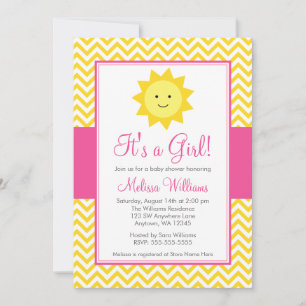 Invitación Chica Chevron amarillo rosa Sunshine Baby Shower