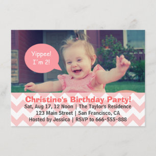 Invitación Chica Chevron Rosa Cumpleaños, Burbuja de Habla, C