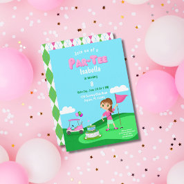 Invitación Chica Chibi de Cumpleaños Fiesta de Golf Par-Tee
