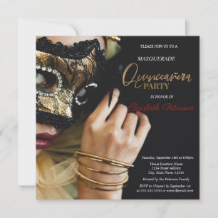 Invitación Chica Chic Mascarada Máscara Negra Quinceañera