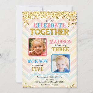 Invitación Chica Chico Juntos Hermanos Cumpleaños Fiesta Foto