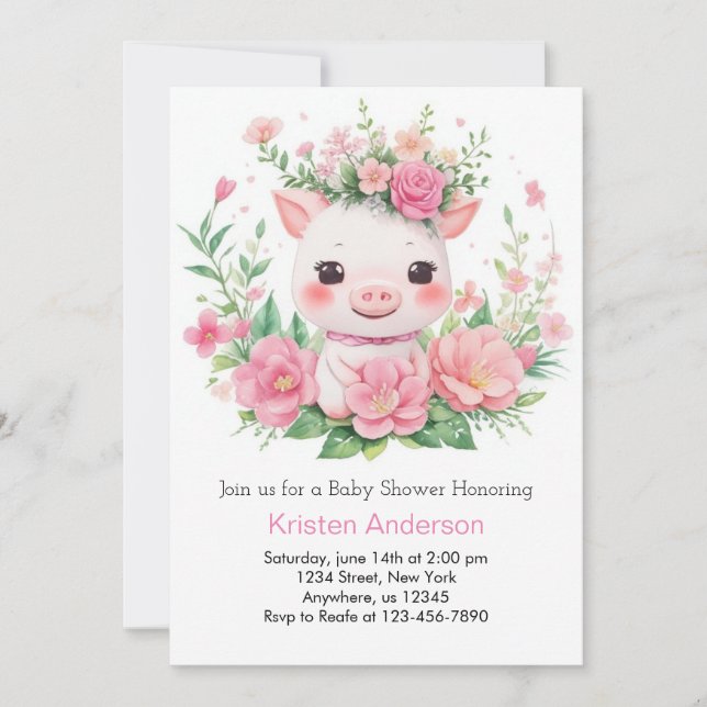 Invitación Chica chispeante de piglet rosado Baby Shower (Anverso)