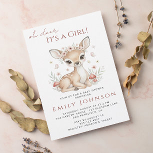 Invitación Chica Ciervo Bosque Rubor Rosa Baby Shower