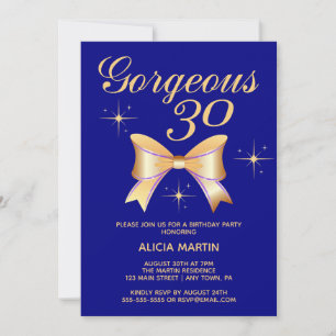 Invitación Chica Cinta de Oro Gorgeous 30 Navy 30 cumpleaños