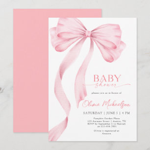 Invitación Chica Cinta Rosa Bow Coquette Elegante Baby Shower