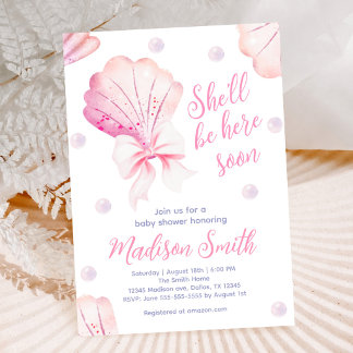 Invitación Chica Cinta Rosa Concha Baby Shower