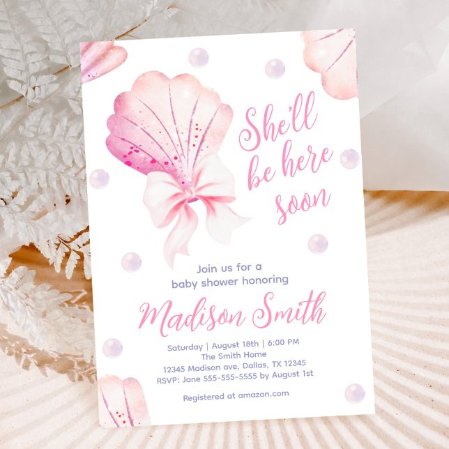 Invitación Chica Cinta Rosa Concha Baby Shower (Subido por el creador)