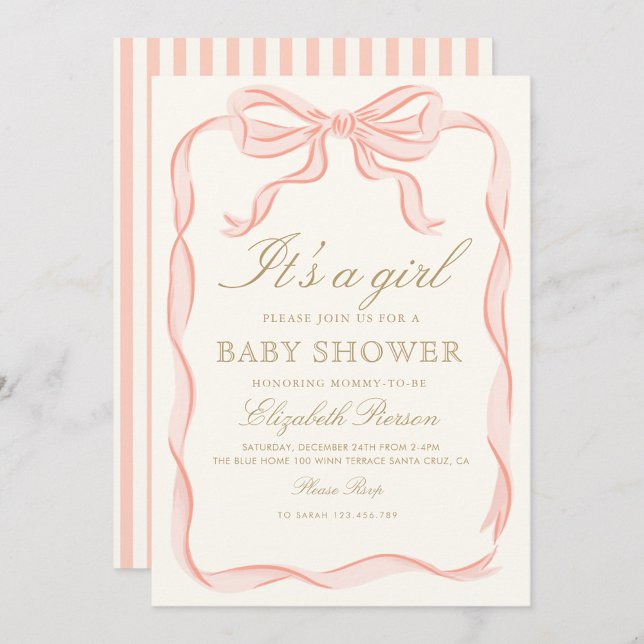 Invitación Chica Cinta rosa elegante Baby Shower Minimalista (Subido por el creador)