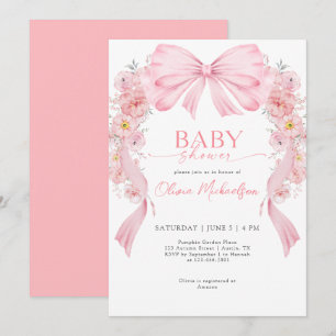 Invitación Chica Cinta rosa Flores de coqueta de cinta rosada