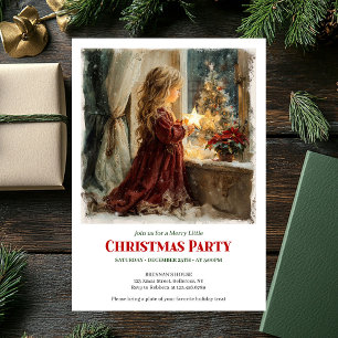 Invitación Chica clásica espera a Santa impreso de Navidad