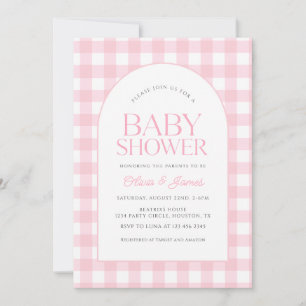 Invitación Chica clásico rosado de Gingham Baby Shower